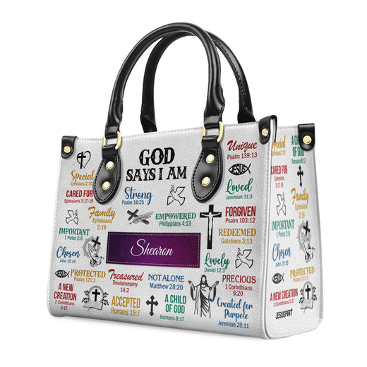Jesuspirit | Personalized Leather Handbag With Handle | God Says I Am | Scripture Gifts For Christian Women LHBH742C