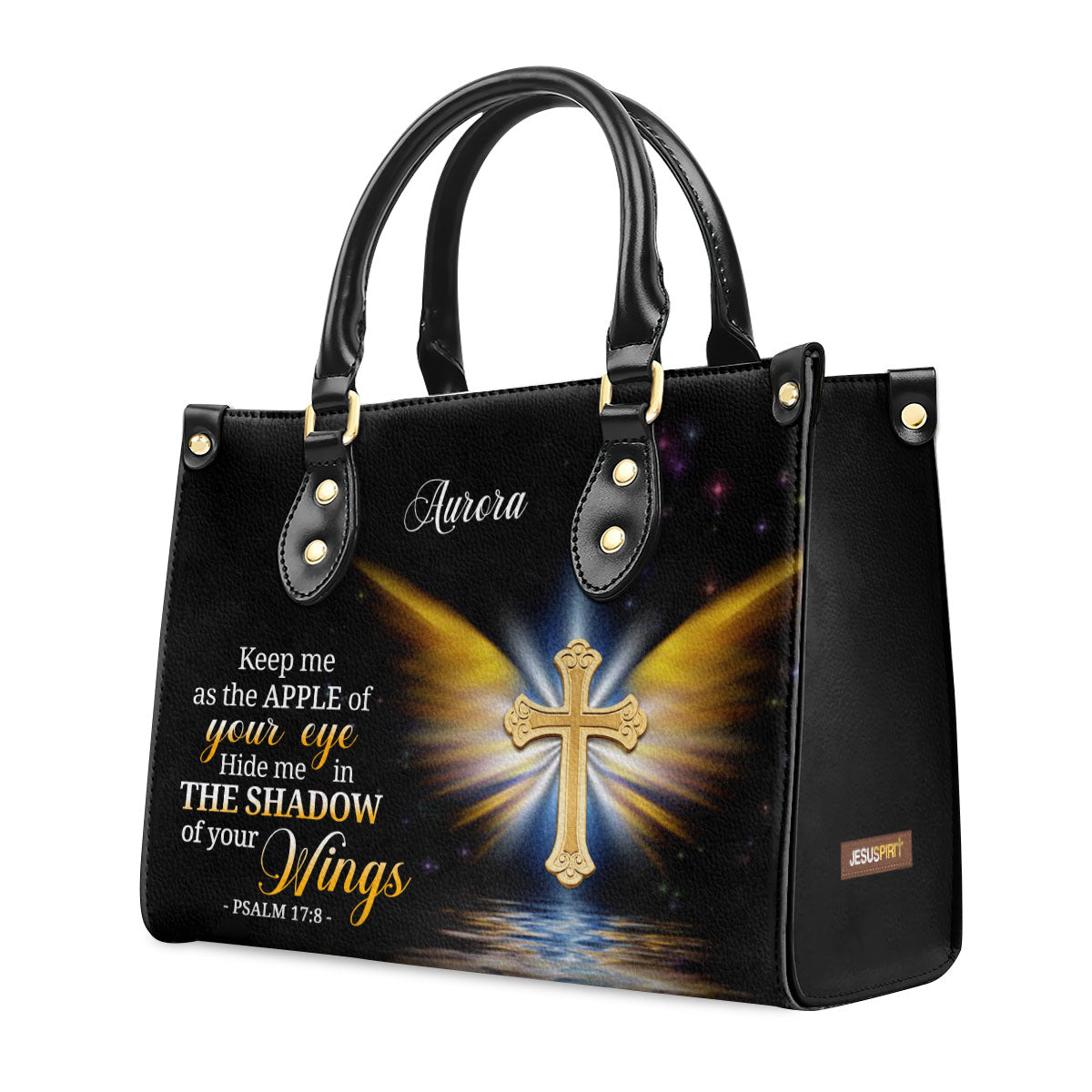 Jesuspirit | Personalized Leather Handbag With Handle | Christian Gifts For Women Of God | Hide Me In The Shadow Of Your Wings | Psalm 17:8 LHBH779