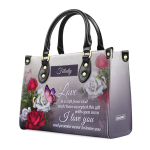 Jesuspirit | Love Is A Gift From God | Religious Romantic Gifts For Christian Women | Personalized Leather Handbag With Handle LHBH833
