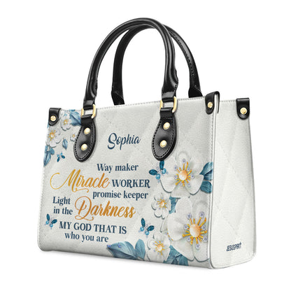 Personalized Leather Handbag With Handle | Way Maker And Miracle Worker