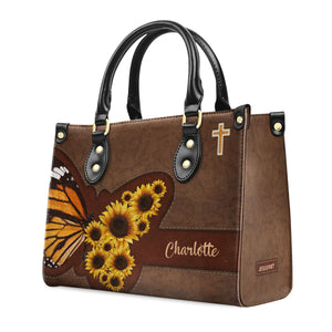 Jesuspirit | Personalized Sunflower Leather Handbag With Handle | Religious Gifts For Christian Women LHBHN653