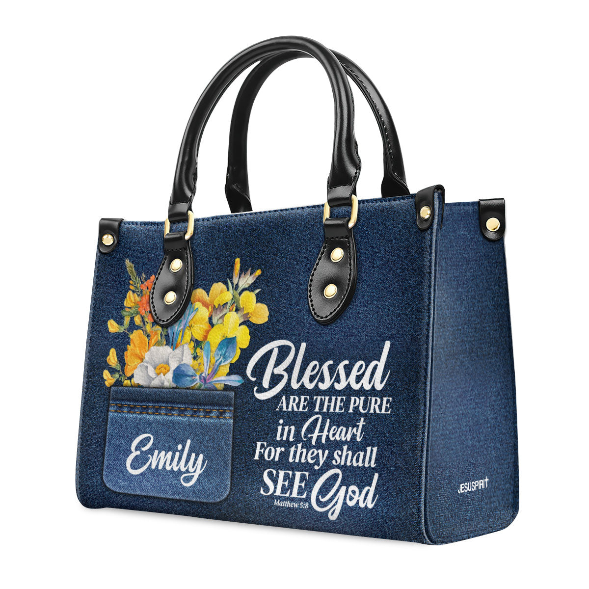Jesuspirit | Personalized Leather Handbag With Handle | Blessed Are The Pure In Heart | Matthew 5:8 | Spiritual Gifts For Christian Women LHBHN677