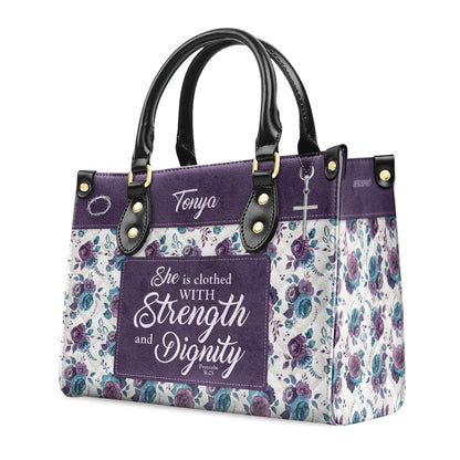 Jesuspirit | Proverbs 31:25 | Personalized Leather Handbag With Handle | She Is Clothed With Strength and Dignity | Religious Gift For Female Pastors LHBHN804