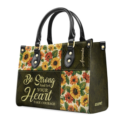 Jesuspirit | Personalized Leather Handbag With Handle | Psalm 31:24 | Gift For Bible Study Groups | Be Strong And Let Your Heart Take Courage LHBHN805