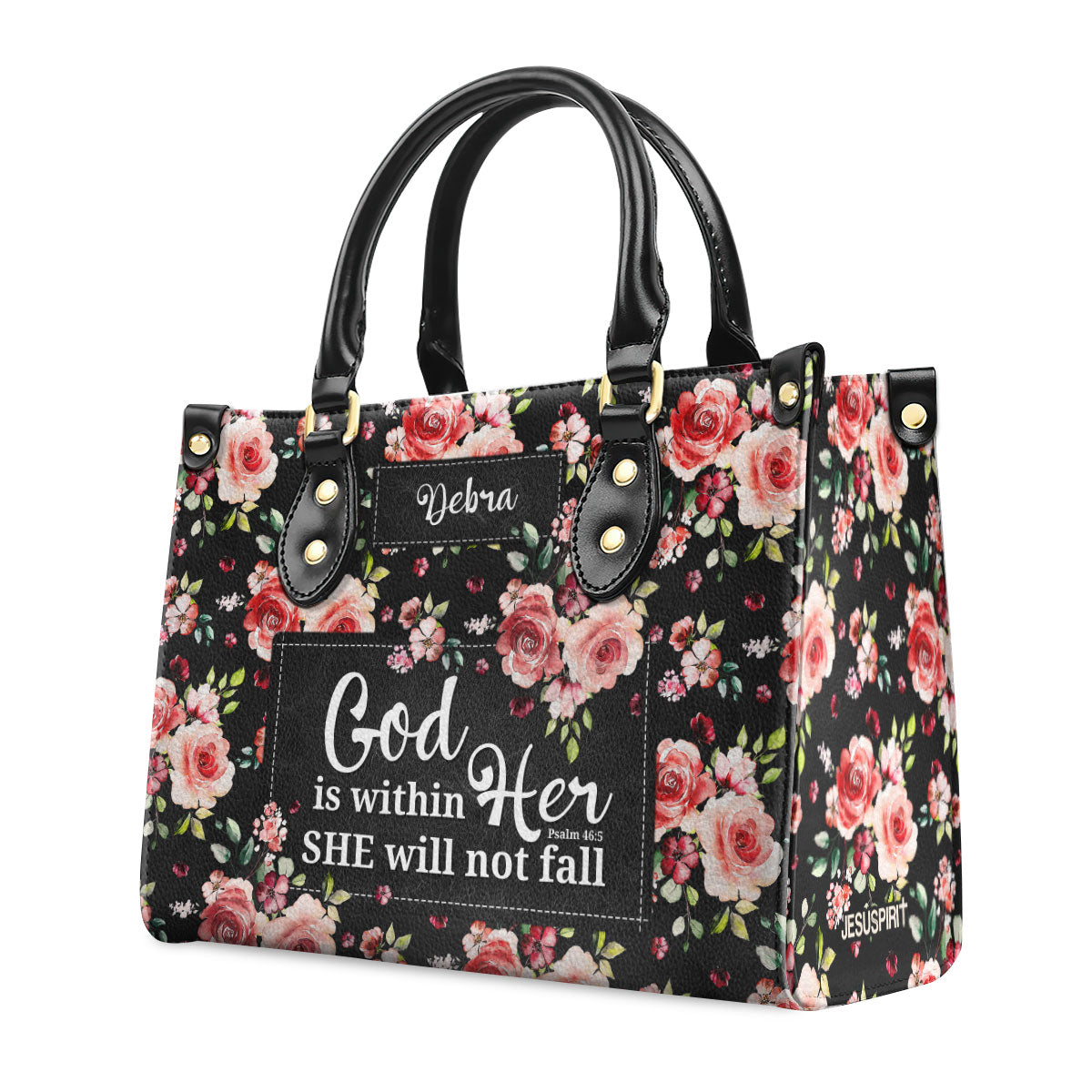 Jesuspirit | Spiritual Gift For Christian Ladies | Psalm 46:5 | God Is Within Her, She Will Not Fall | Personalized Leather Handbag With Handle LHBHN807