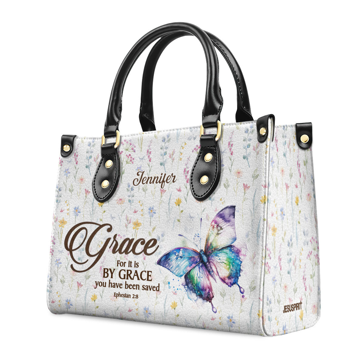 Jesuspirit | For It Is By Grace You Have Been Saved | Ephesians 2:8 | Worship Gift For Spiritual Friends | Personalized Leather Handbag With Handle LHBHN808