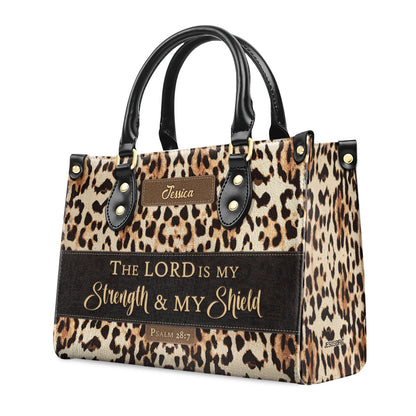 Jesuspirit | Psalm 28:7 | The Lord Is My Strength And My Shield | Personalized Leather Handbag With Zipper | Worship Gift For Women's Ministry LHBHN809