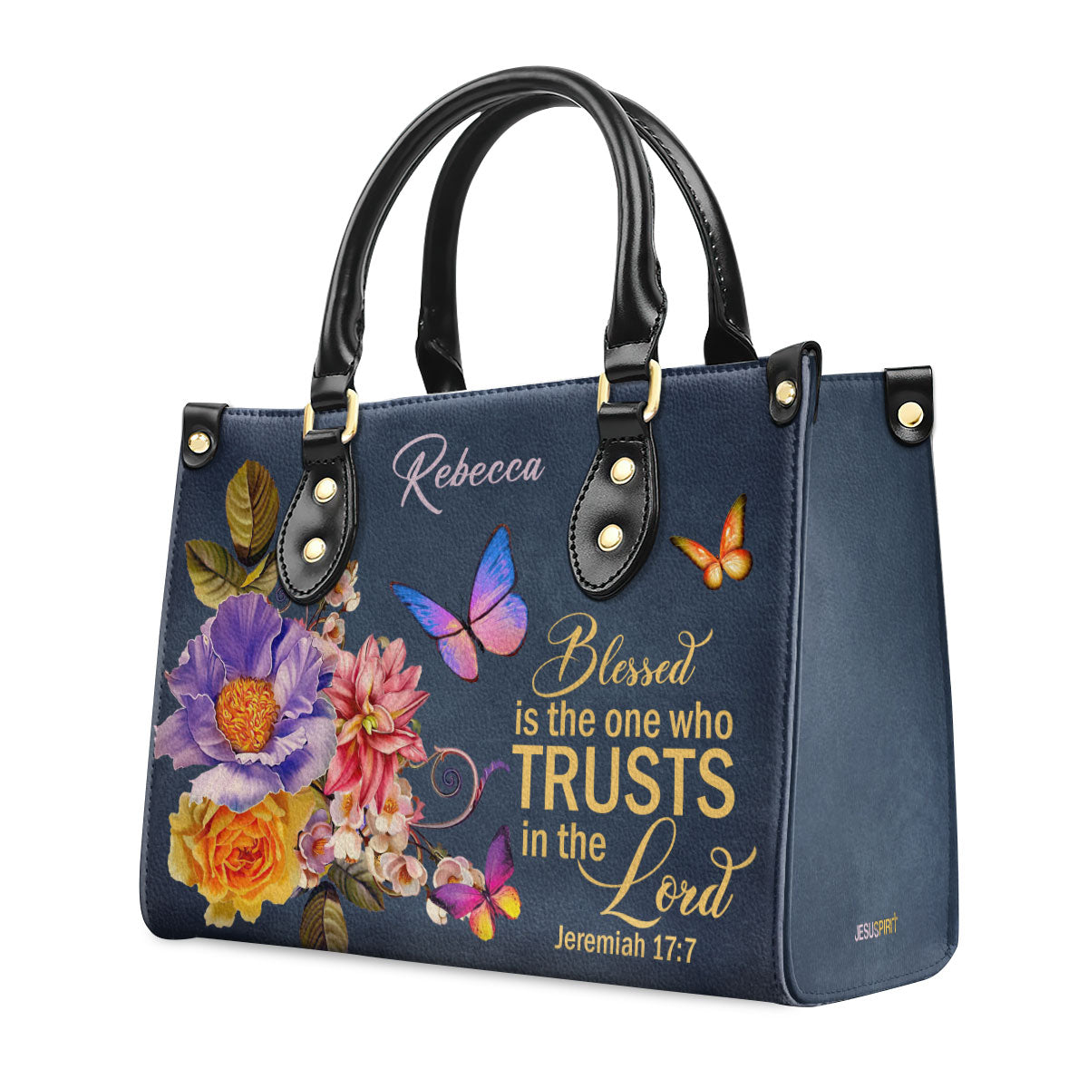 Jesuspirit | Blessed Is The Woman Who Trusts In The Lord | Jeremiah 17:7 | Personalized Flower Leather Handbag LHBM680