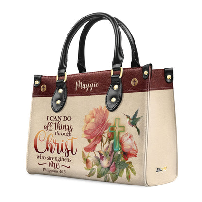 Jesuspirit | Personalized Leather Handbag | I Can Do All Things Through Christ | Philippians 4:13 | Humming Bird And Cross LHBM681