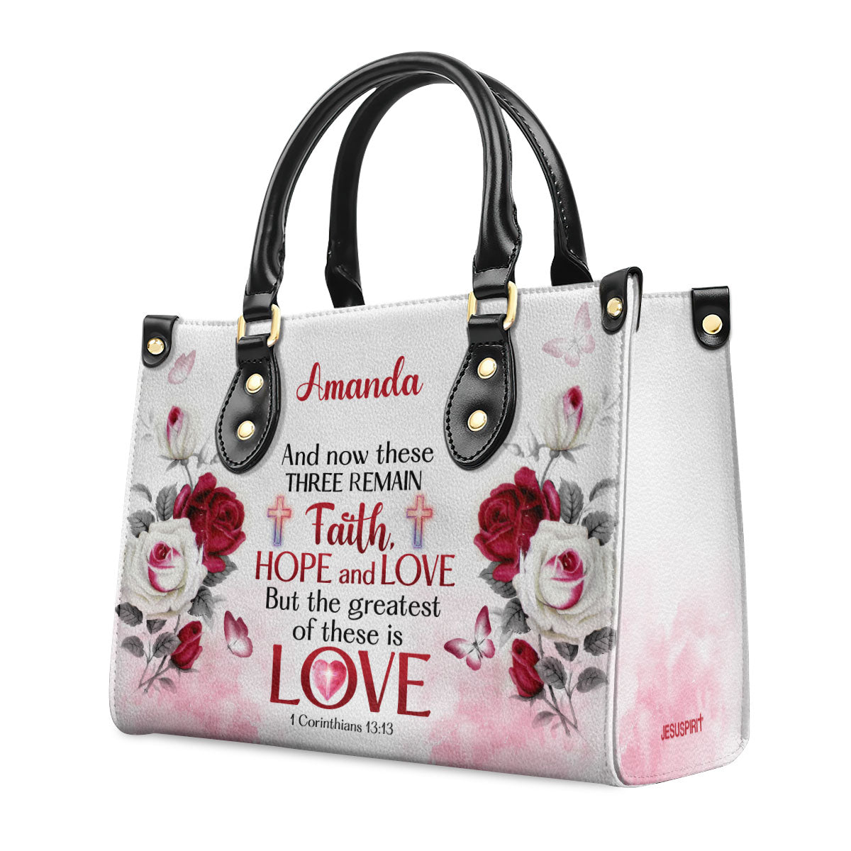 Jesuspirit | Corinthians 13:13 | Inspirational Gifts With Bible Verse For Christian Women | Personalized Leather Handbag With Handle LHBM711