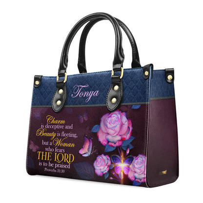 Jesuspirit | Proverbs 31:30 | Personalized Leather Handbag With Handle | Scripture Meaningful Gifts For Christian Women LHBM714