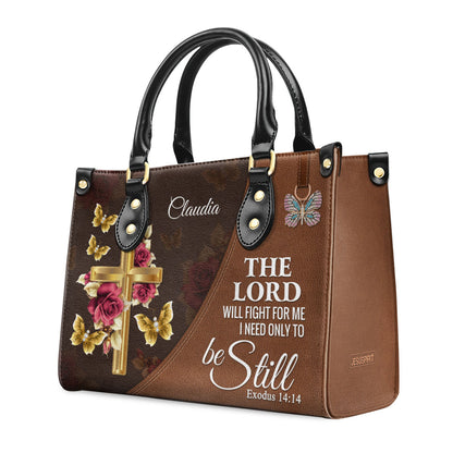 The Lord Will Fight For Me - Personalized Floral Cross Leather Handbag NUH298