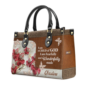 Beautiful Personalized Flower Leather Handbag - I Am A Child Of God NUH303