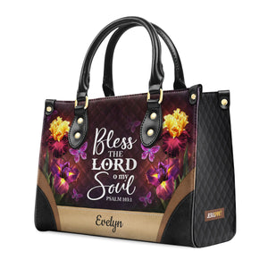 Bless The Lord O My Soul - Pretty Personalized Butterfly Leather Handbag NUH335