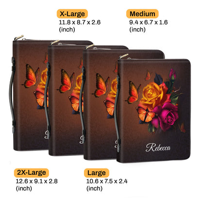 Jesuspirit Personalized Bible Cover With Handle | Rose And Cross Bible Carrying Case | Religious Gift For Women NUH469A