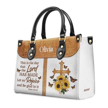 Pretty Personalized Cross Leather Handbag - This Is The Day That The Lord Has Made NUHN305