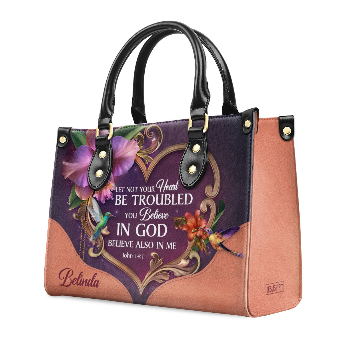 Lovely Personalized Leather Handbag - Let Not Your Heart Be Troubled NUM393