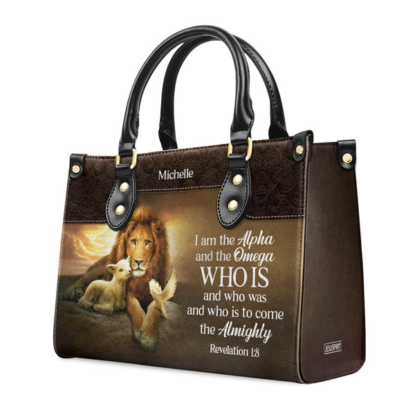 I Am The Alpha And The Omega Lovely Personalized Leather Handbag