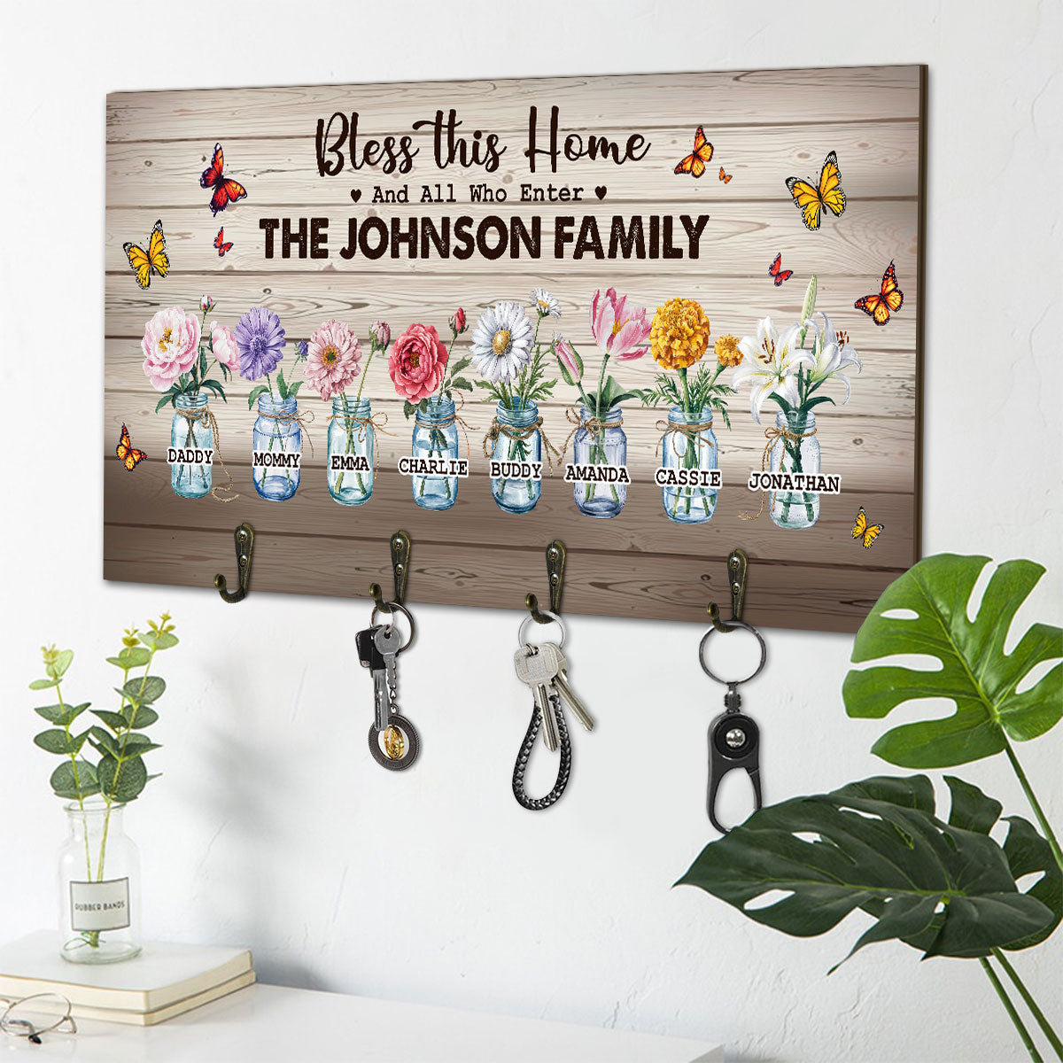 Bless This Home Flowers | Personalized Key Holder JSUWKHCSHLT1794L