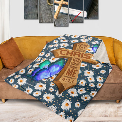 Jesuspirit Daisy Fleece Blanket | I Can Do All Things Through Christ | Philippians 4:13 | Christ Gifts For Religious Family FBH782