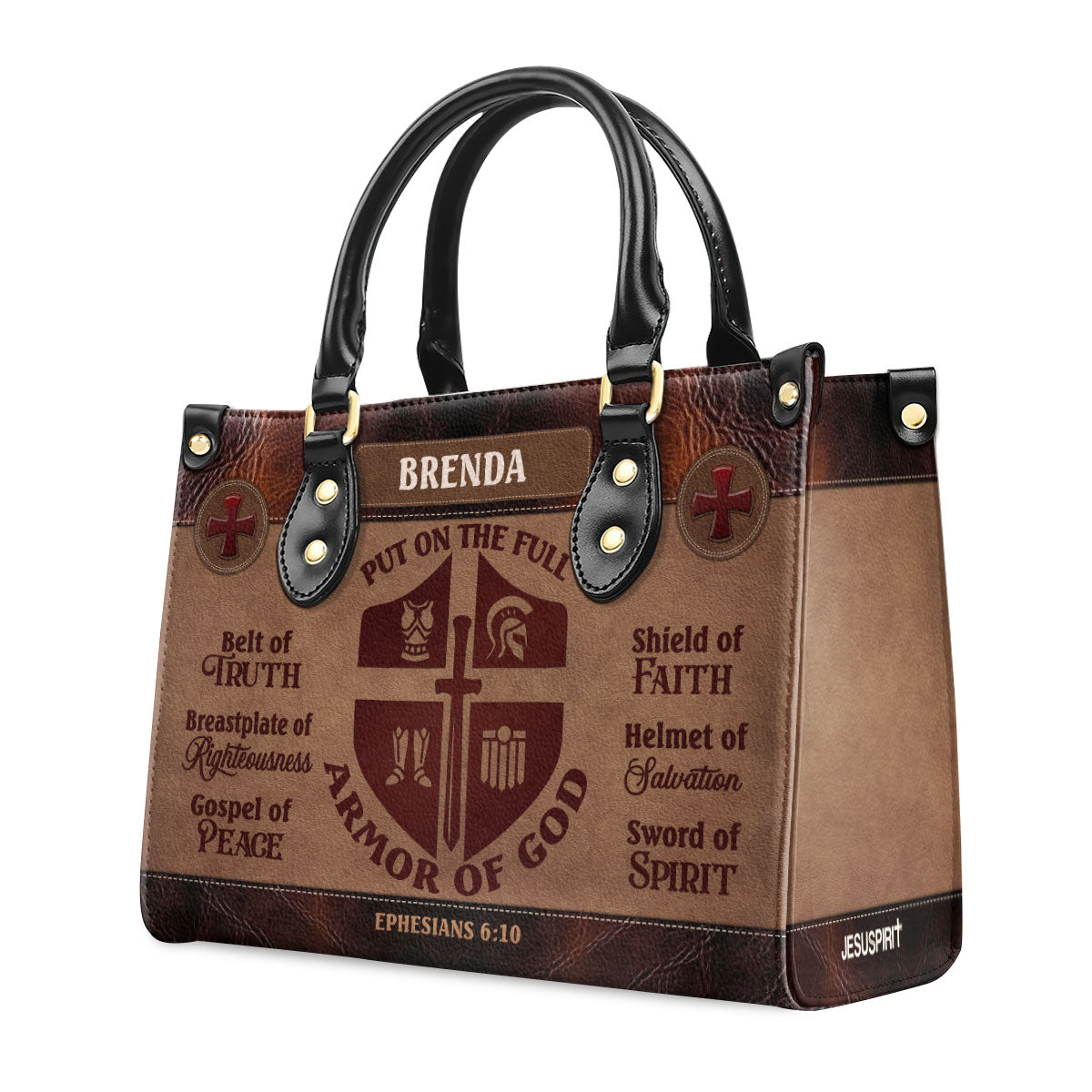 Jesuspirit | Personalized Leather Handbag With Zipper | Armor Of God LHBM771