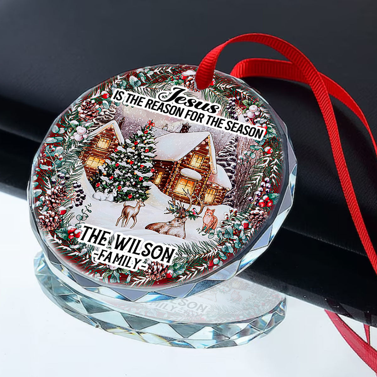 Jesus Is The Reason For The Season | Personalized 1-Side Round Glass Ornament