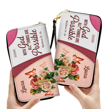 Jesuspirit | With God All Things Are Possible | Matthew 19:26 | Christian Gifts For Religious Women | Personalized Clutch Purse NUH326B