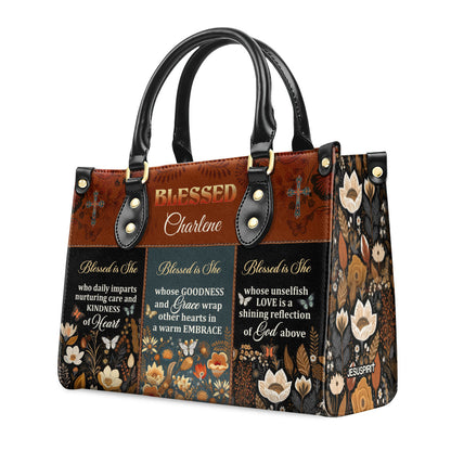 Jesuspirit | Personalized Leather Handbag With Zipper | Blessed Is She LHBM748