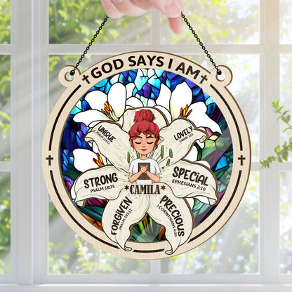 God Says I Am | Personalized Window Hanging Suncatcher JSWHSCPT1470L