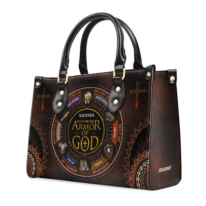 Jesuspirit | Personalized Zippered Leather Handbag With Handle | Religious Gift For Worship Friends | Armor Of God LHBM762