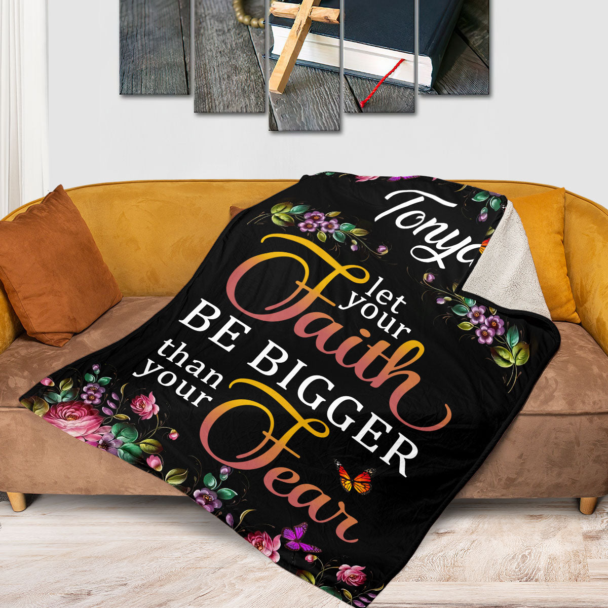 Jesuspirit | Hebrews 13:6 | Let Your Faith Be Bigger Than Your Fear | Fleece Blanket | Flower And Butterfly FBM642