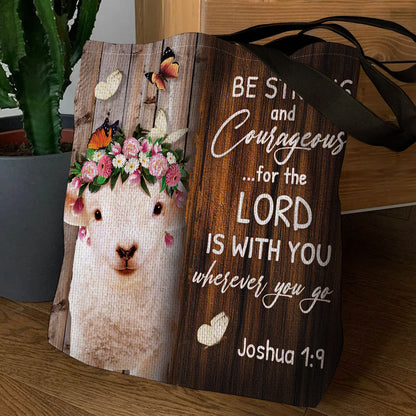 Cute Lamb Tote Bag - Be Strong And Courageous NM151