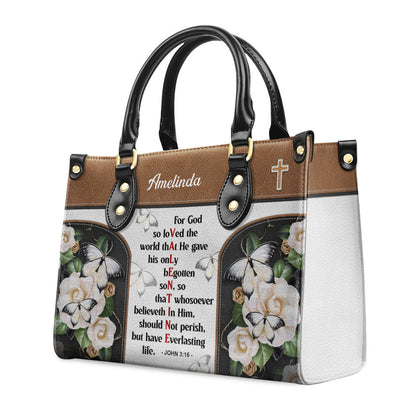 Jesuspirit | Personalized Leather Handbag | Christian Valentines Day Ideas | John 3:16 | For God So Loved The World | Bible Verse Spiritual Gifts LHBH832