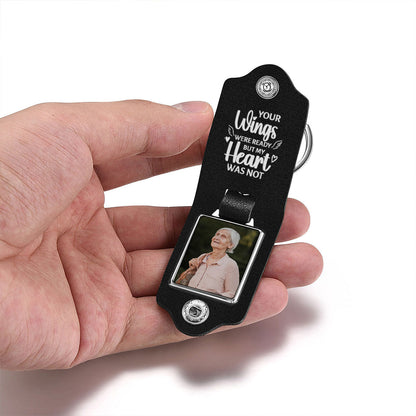 Jesuspirit Personalized Leather Photo Keychain | Your Wings Were Ready But My Heart Was Not LPKHN14