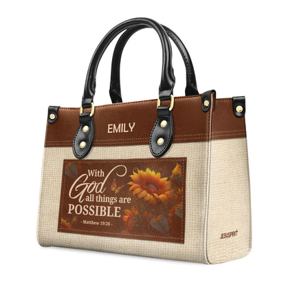 Jesuspirit | Personalized Leather Handbag With Zipper | With God All Things Are Possible LHBM786