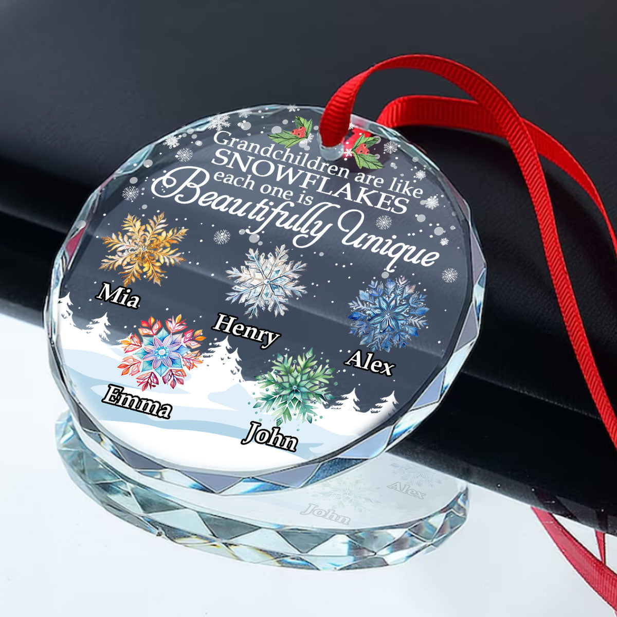 Grandchildren Are Like Snowflakes | Personalized 1-Side Round Glass Ornament