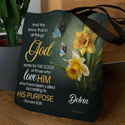 Jesuspirit Personalized Tote Bag | Christ Gifts For Religious Women | Daffodils And Cross | Spiritual Gifts From God TBH741