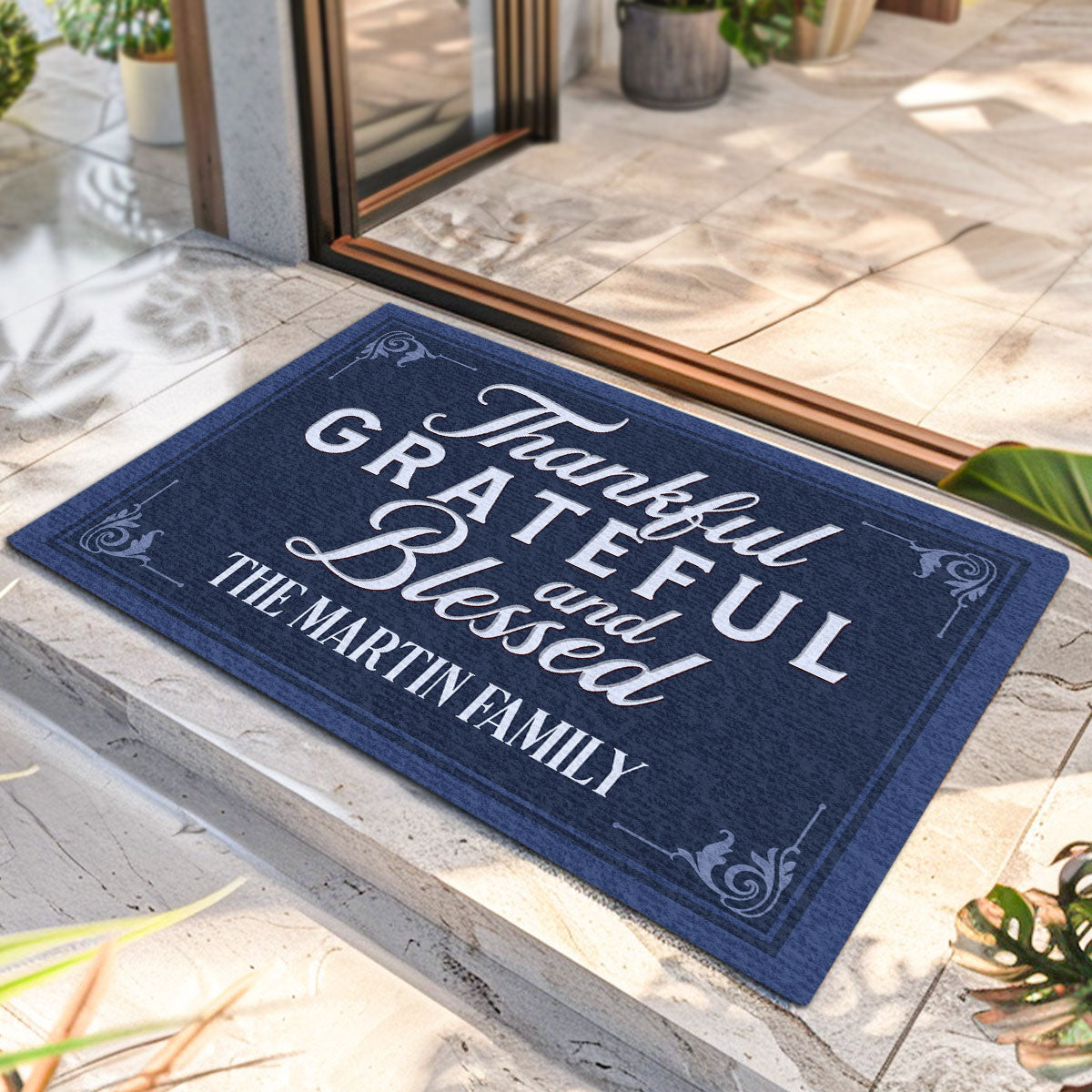 Thankful Grateful And Blessed | Personalized Doormat JSDMPH1676M