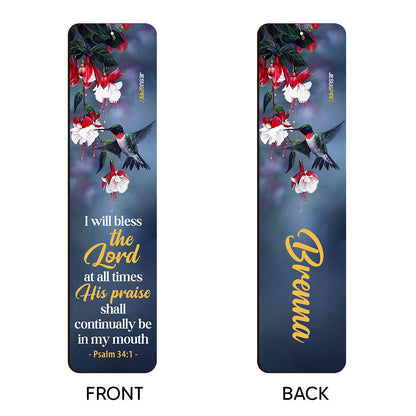 Jesuspirit | Flower And Humming Bird | I Will Bless The God | Psalm 34:1 | Beautiful Personalized Wooden Bookmarks MH37