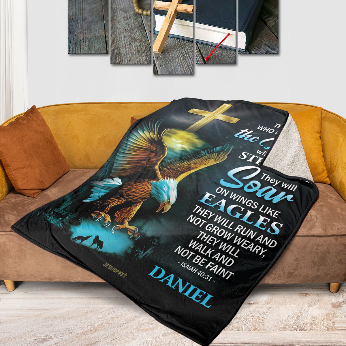 Jesuspirit | Isaiah 40:31 | Those Who Hope In The Lord Will Renew Their Strength | Eagle And Cross | Personalized Fleece Blanket FBH613
