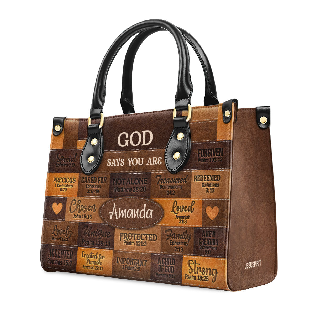 Jesuspirit | God Says I Am | Personalized Leather Handbag With Zipper | Gift For Her LHBNUHN681