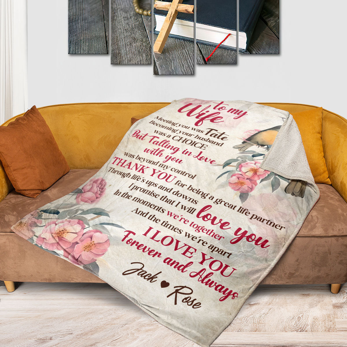 Jesuspirit | Meeting You Was Fate | Meaningful Gift For Christian Wife | Personalized Fleece Blanket | Robin Redbreast & Flower FBH612