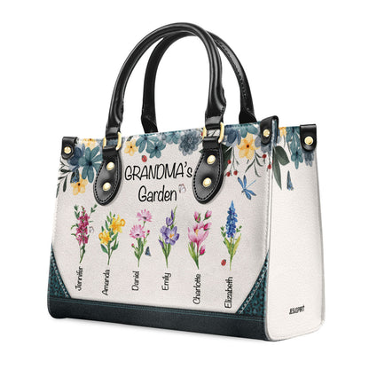 Grandma's Garden | Personalized Leather Handbag With Zipper LHBHN04