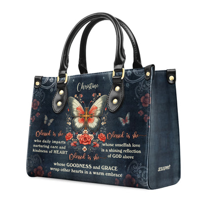 Jesuspirit | Personalized Leather Handbag With Zipper | Blessed Is She LHBM750