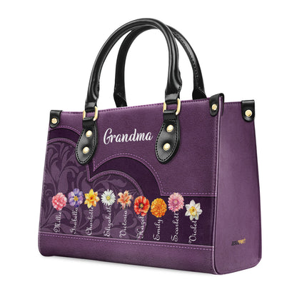 Grandma's Garden Birth Month Flower | Personalized Leather Handbag JSLHBPT2158TA