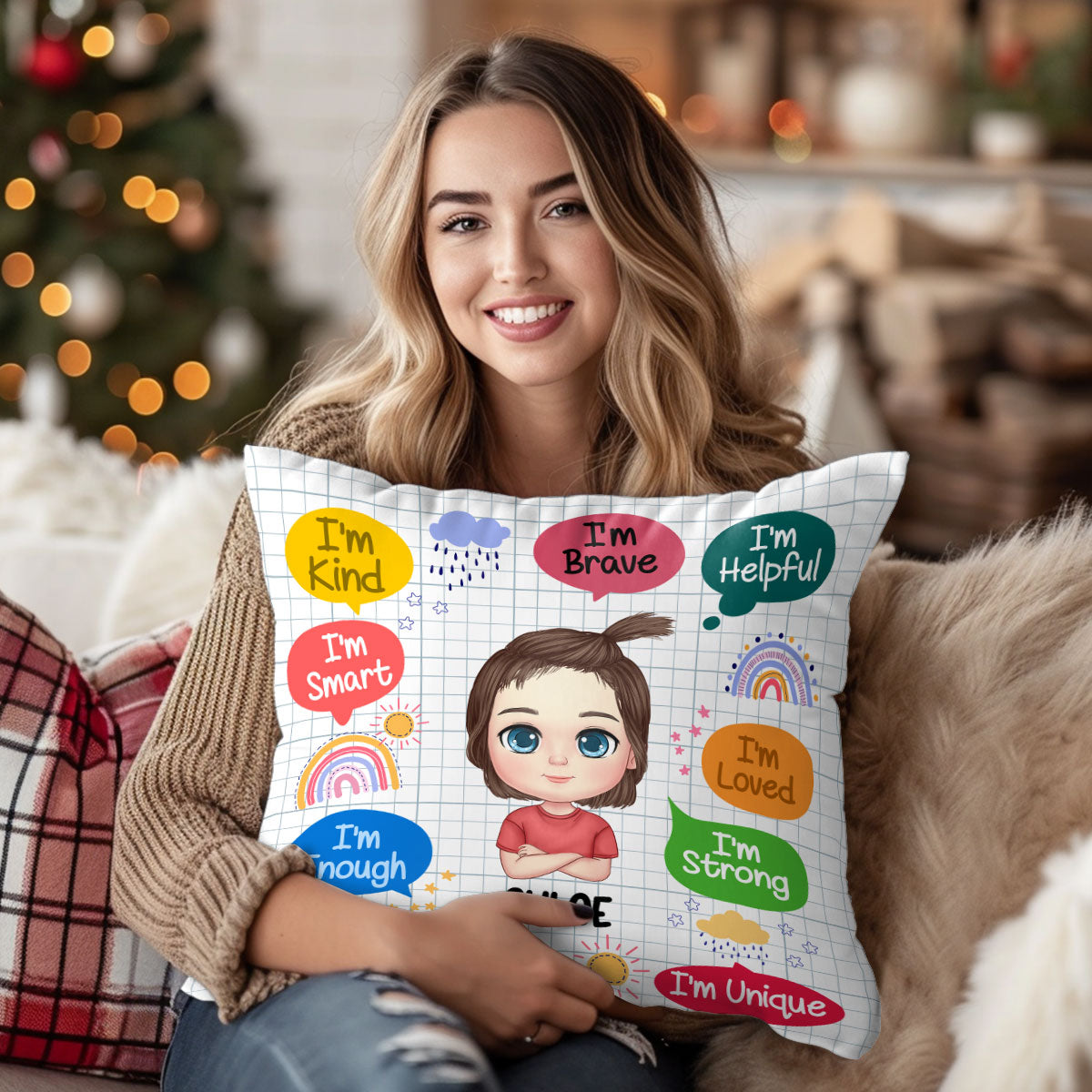 I'm Kind I'm Brave | Personalized Crystal Velvet Pillow JSPILWPH1261L