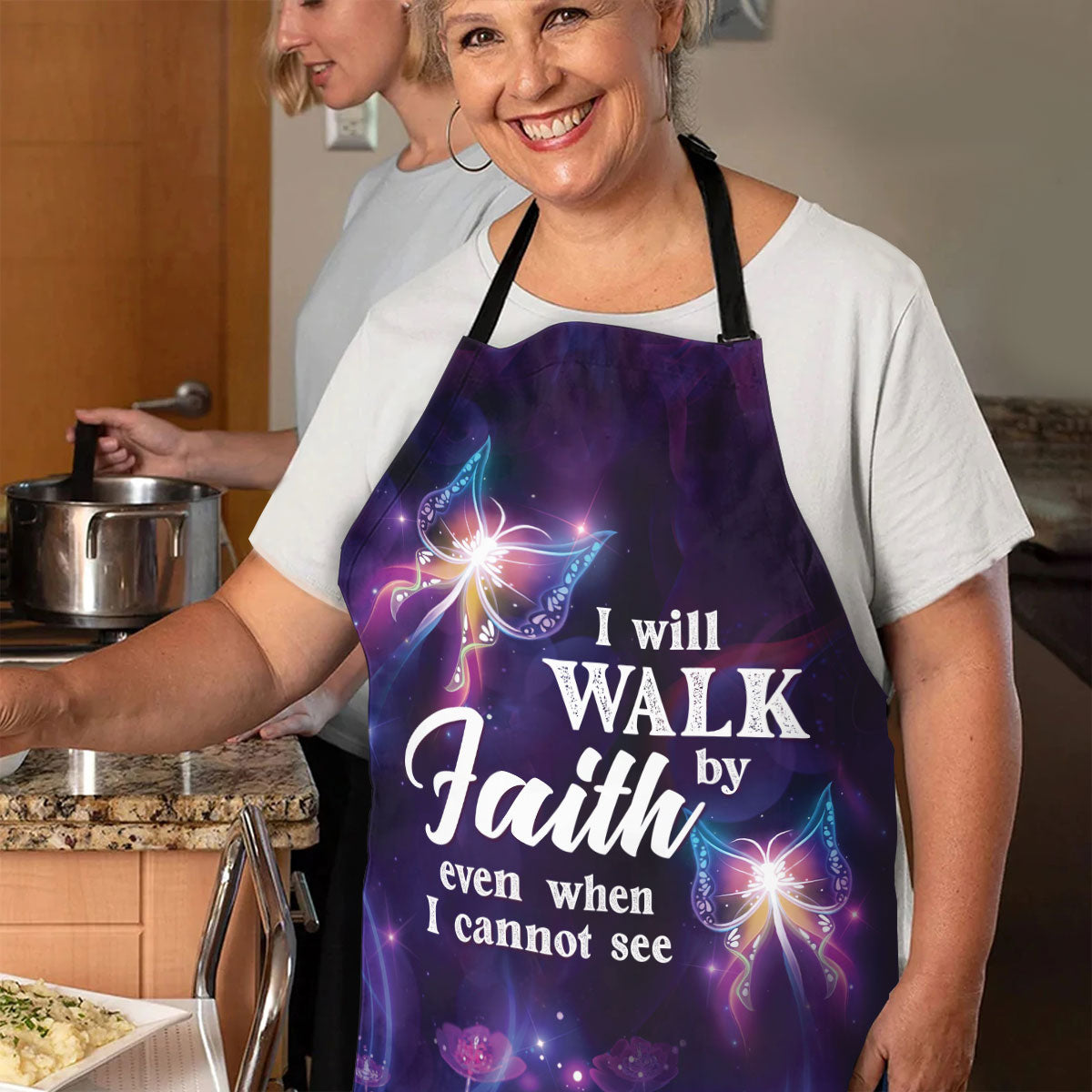 Jesuspirit | I Will Walk By Faith Even I Cannot See | Apron With Neck Strap | Flower And Butterfly A49