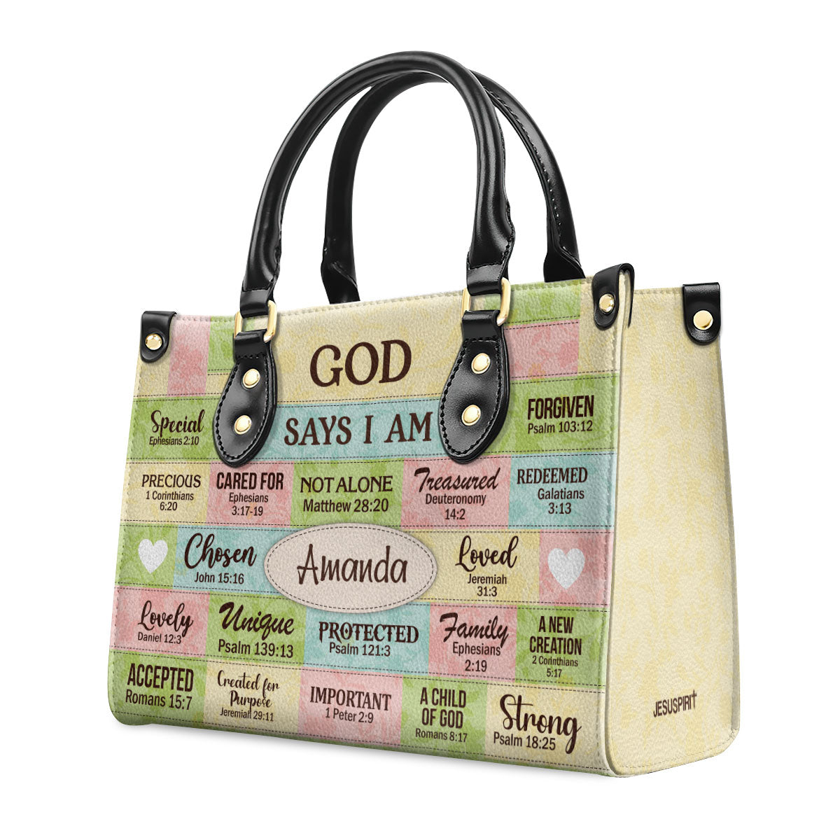 Jesuspirit | Personalized Leather Handbag With Zipper | God Says I Am | Gift For Her LHBNUHN681