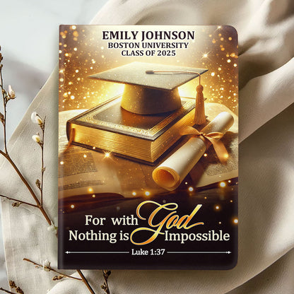 For With God, Nothing Is Impossible - Personalized Leather Cover Notebook