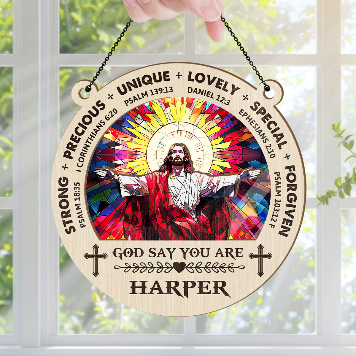 God Says I Am | Personalized Window Hanging Suncatcher JSWHSCPT1451L